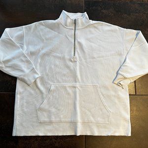 AERIE - Sz L - White Ribbed LS Zip Neck Mock - Oversized